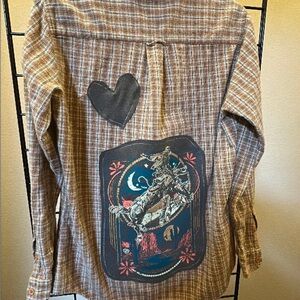 Plaid Button Down Shirt with Western Print